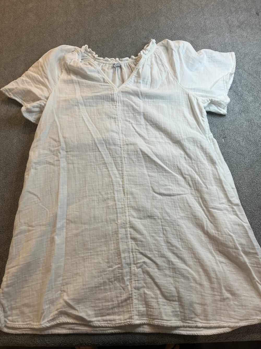 Old Navy White Crinkle Gauze Split-Neck Mini Swing Dress Size M Boho Casual B464